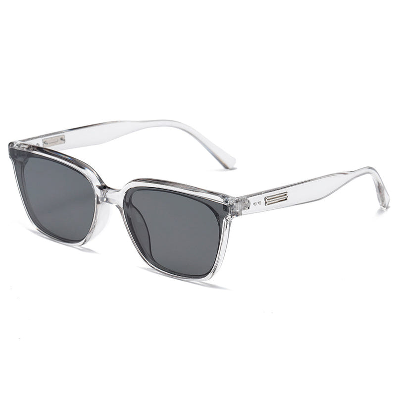 Women's retro small sunglasses with clear frame and dark gray lenses