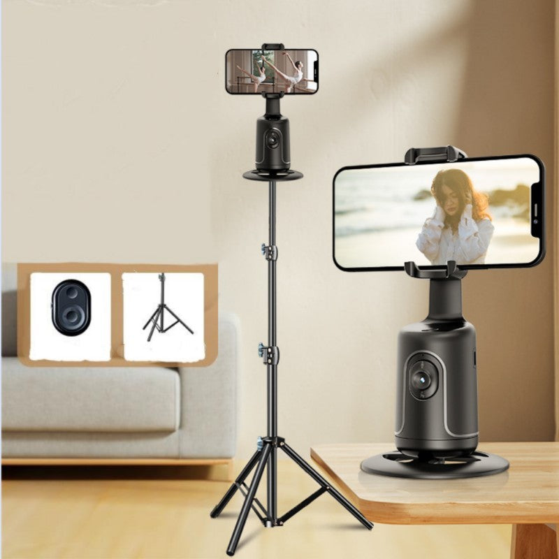 Black 360 face-tracking video stabilizer on tripod with phone and camera mount