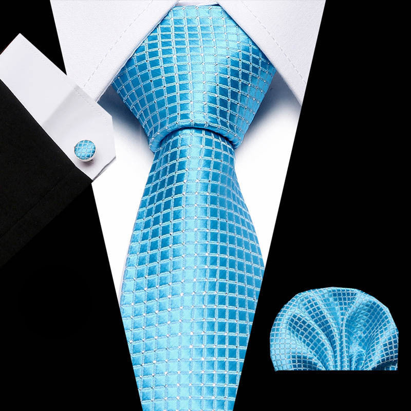 Men's business tie in light blue with grid check pattern