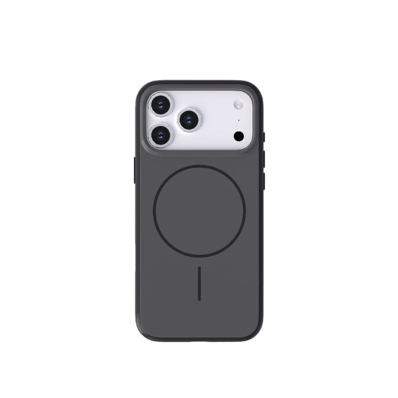 Black magnetic silicone iPhone case with ring detail and triple camera cutouts