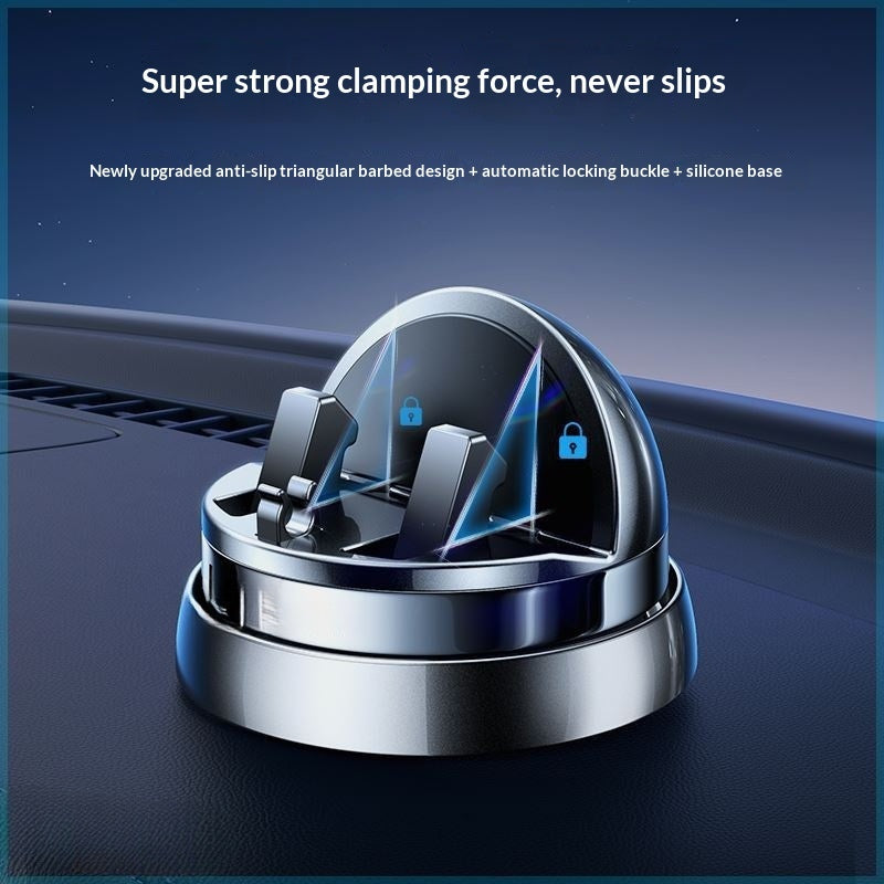 Black car phone holder with rounded anti-slip base and side grip arms