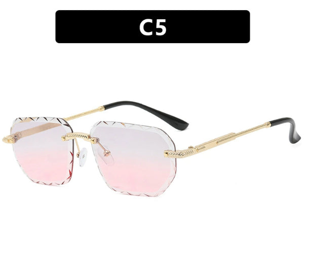 Square small sunglasses with metal trim, light pink lenses and black arms