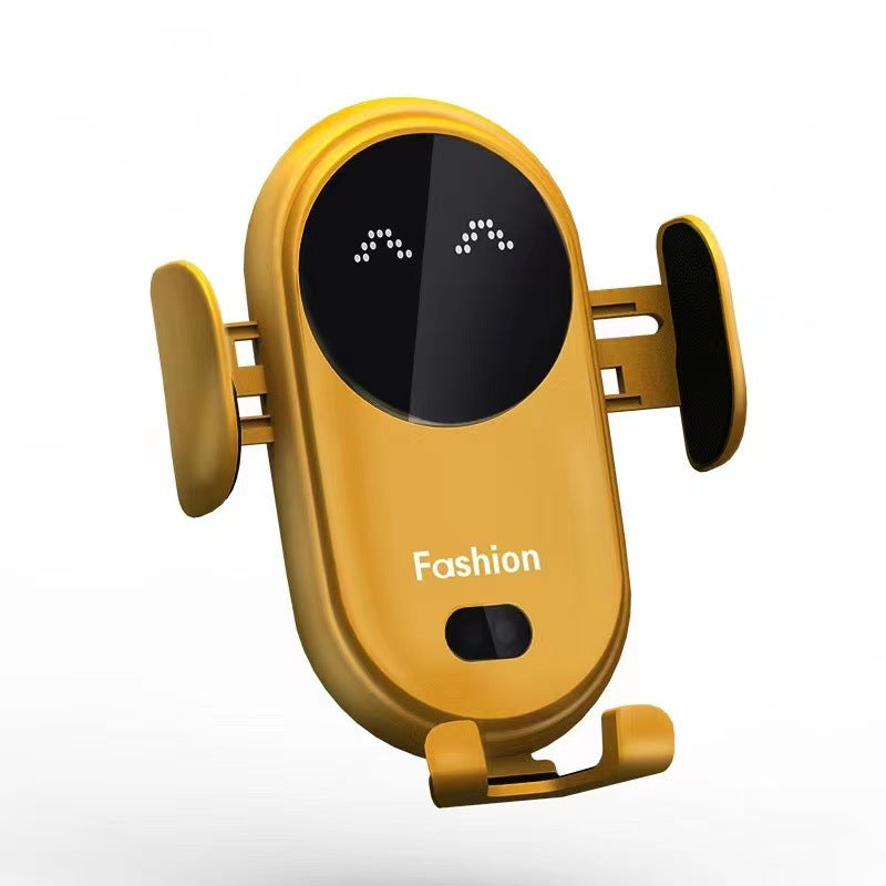 Yellow car wireless phone charger holder with adjustable side arms