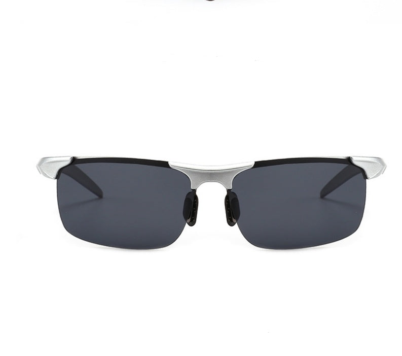 Sports cycling sunglasses with light gray frame and dark polarized lenses, UV400