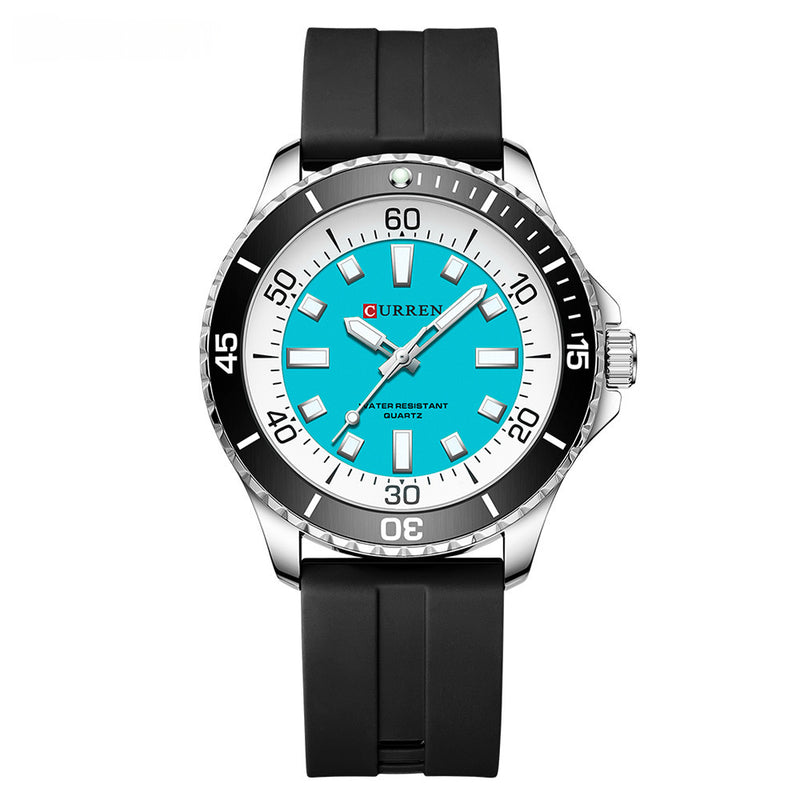 CURREN quartz watch with turquoise dial, white minute ring, black bezel and black strap