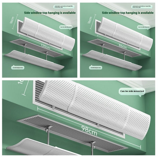 Ceiling-mounted air conditioning unit with dimensions on a green background