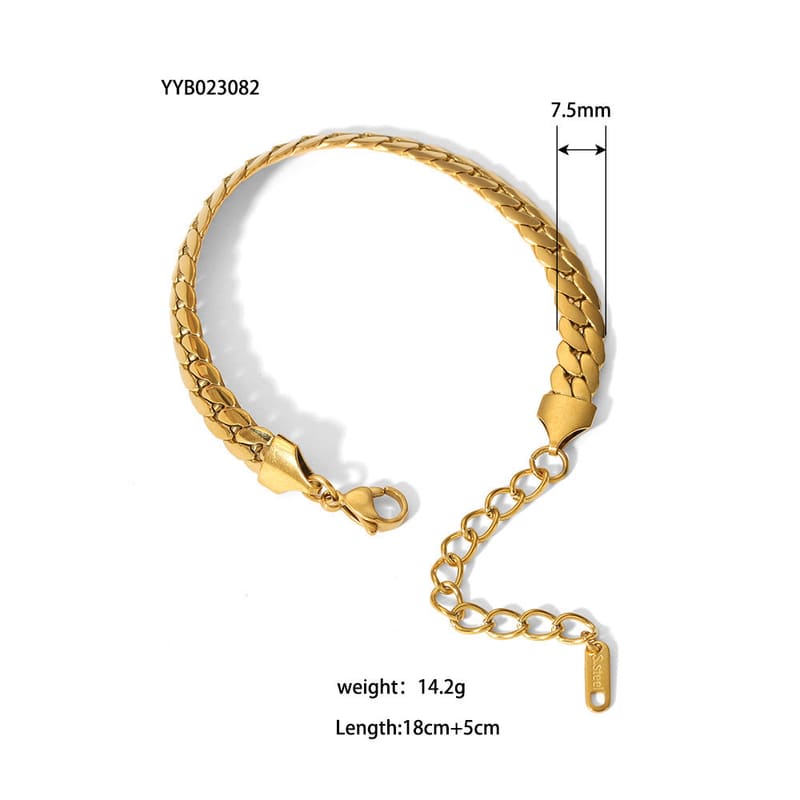 Gold-tone braided ornament bracelet with small clasp and short extender chain
