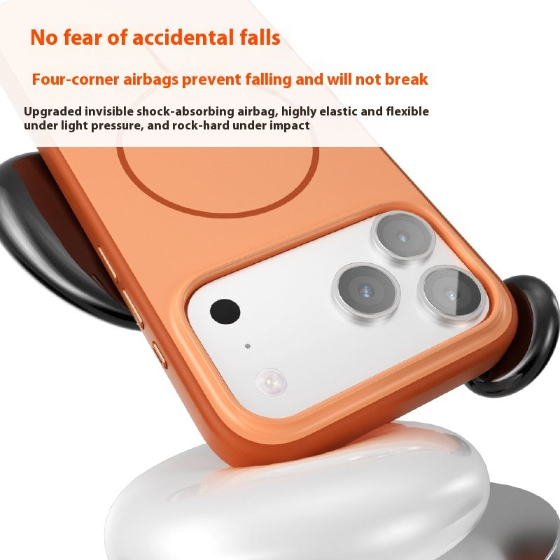 Orange anti-fall magnetic phone case with airbag corner protection and camera guard