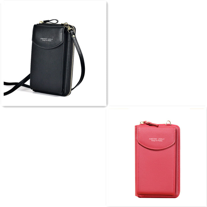PU leather crossbody wallet purse, black and red options with front flap and top zipper