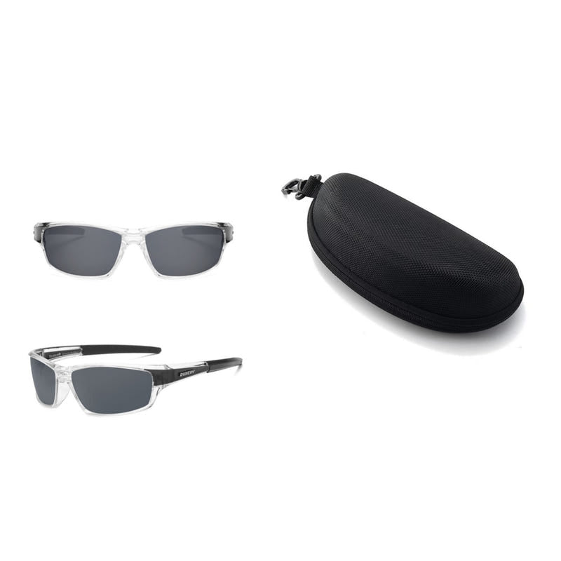 Men's polarized sports sunglasses with black case, dark lenses