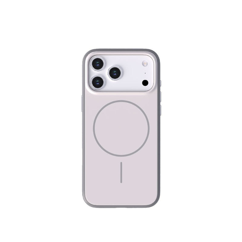 White magnetic silicone iPhone case with ring detail and triple camera cutouts