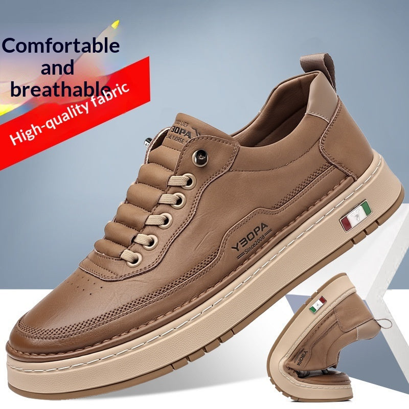 Tan leather-look lace-up casual shoe with padded collar and side logo