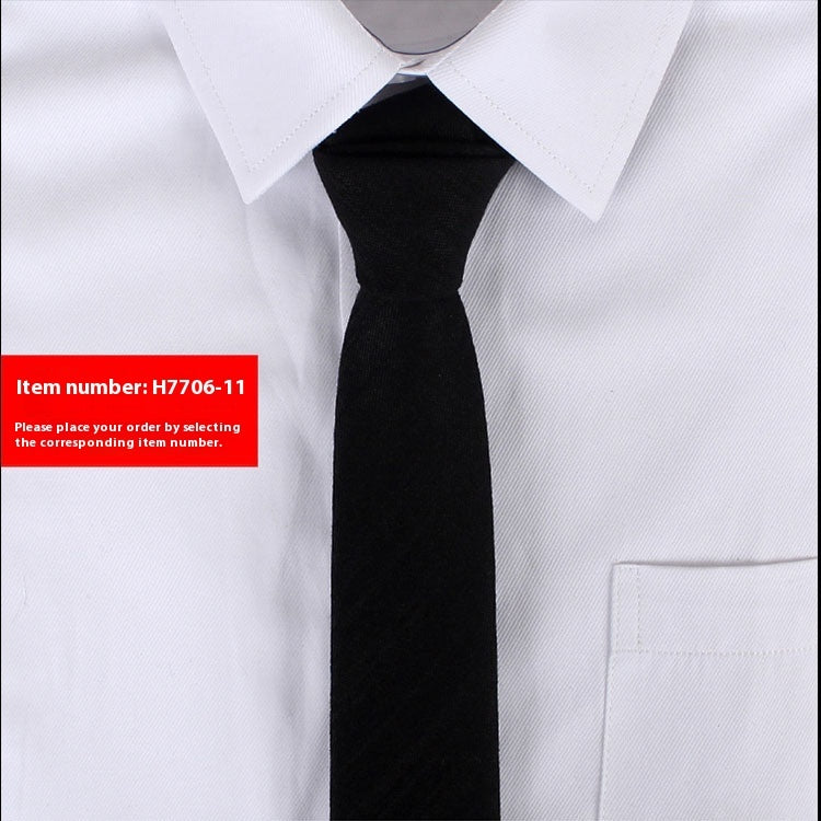 Narrow cotton tie in solid black, slim width