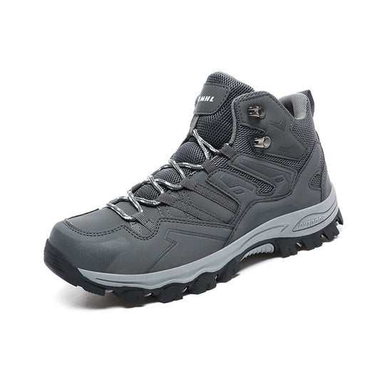 Gray hiking boot on a white background