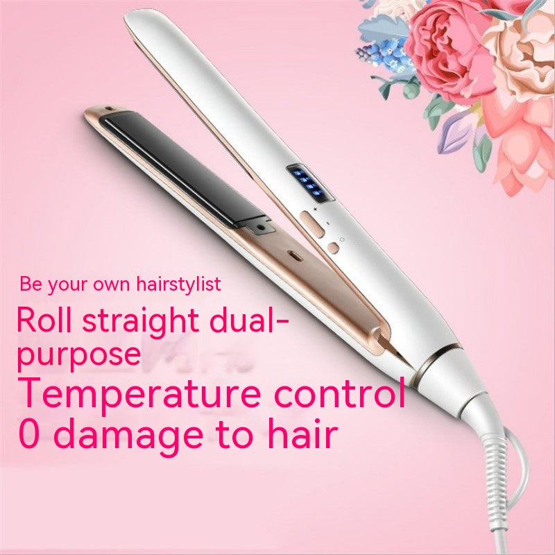 Dual-use hair curler and straightener set: white and black bodies with copper-toned plates