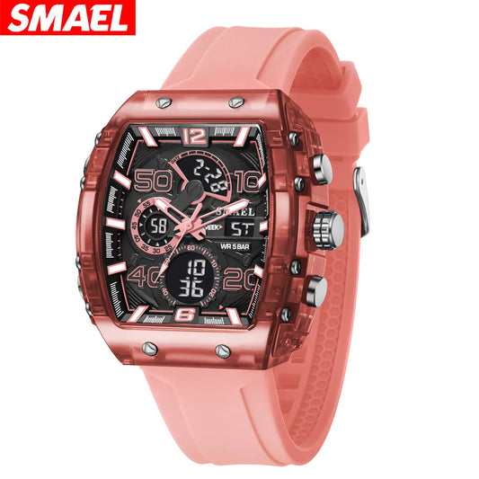 SMAEL 8109 Fashion Dual Time Analog Digital Watches Silicone Square Day Week Alarm Luminous Clock Waterproof Men Quartz Watch