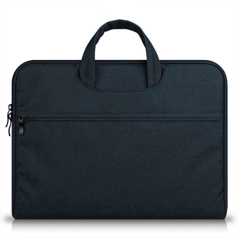 Dark gray laptop bag with top handle and zippered front panel