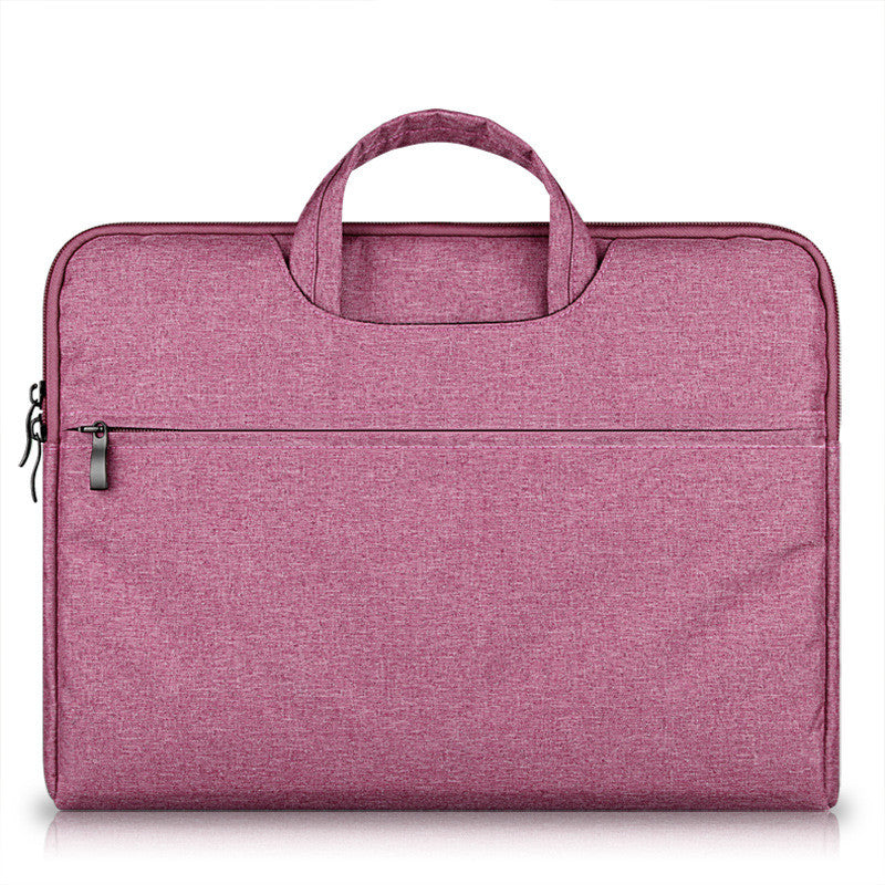 Rose red laptop bag with top handle and zippered front closure