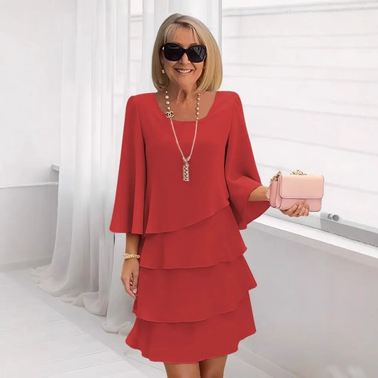 Women's Tiered Ruffle Bell Sleeve Shift Dress