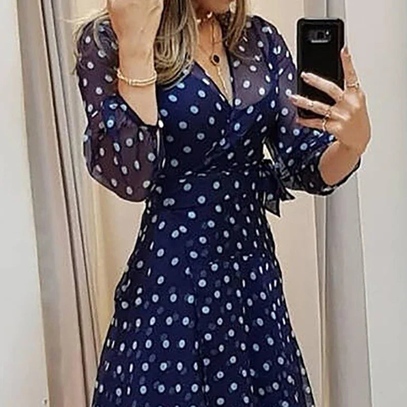 Women's Dot Printing Dark Blue Dress