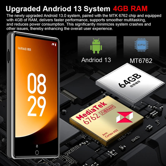 Andriod 13 Mp3 Player Bluetooth and WiFi 2.4G/5G 4G RAM