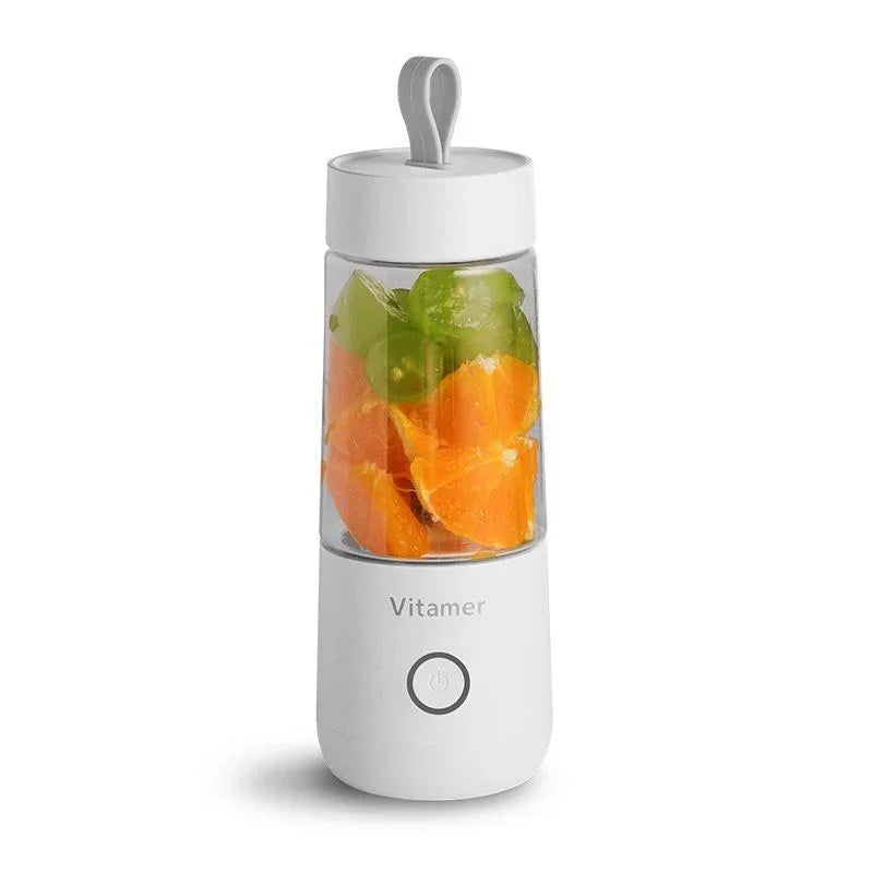 350ml portable USB rechargeable blender, white jar with fruit inside