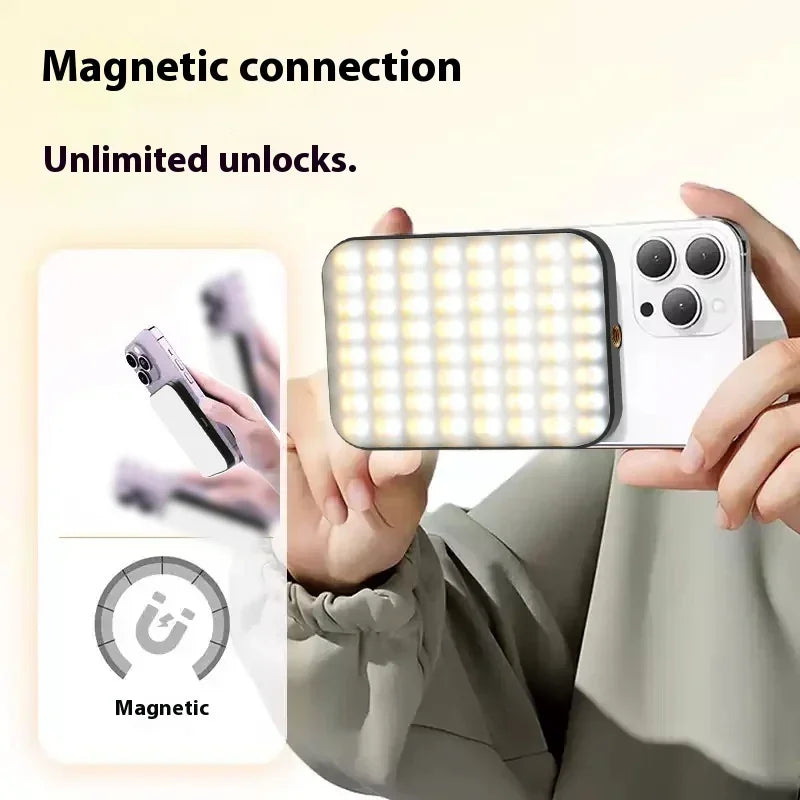 Magnetic clip LED fill light attached to smartphone for video lighting