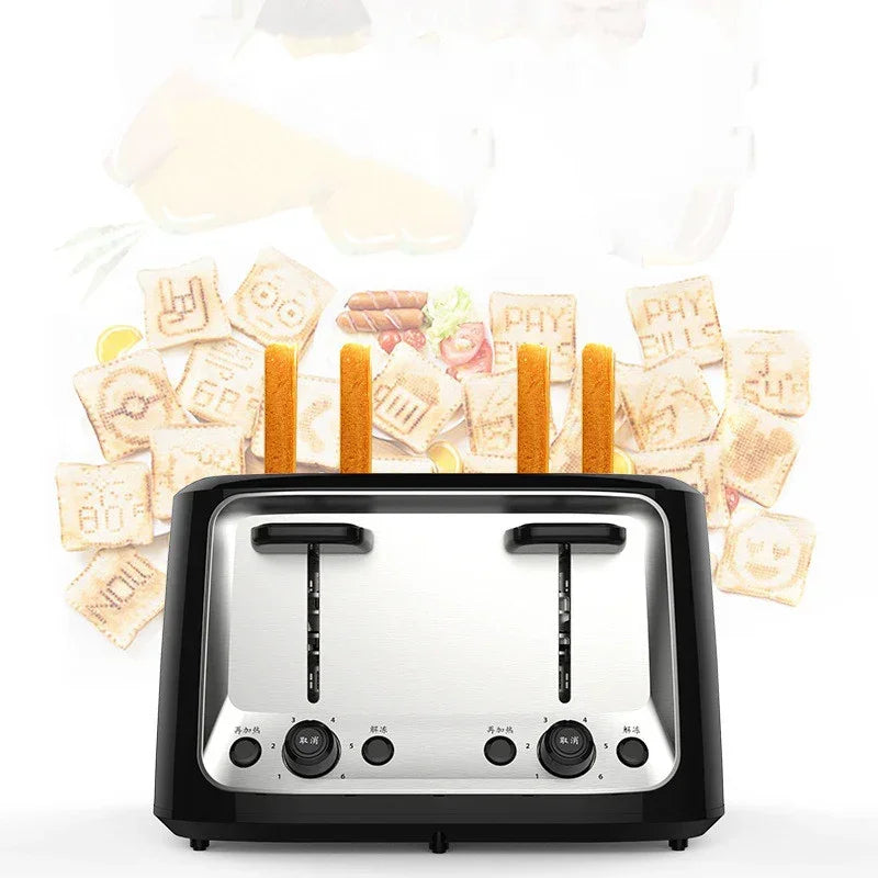 Black 4-slot automatic toaster with front lever handles and browning control dials