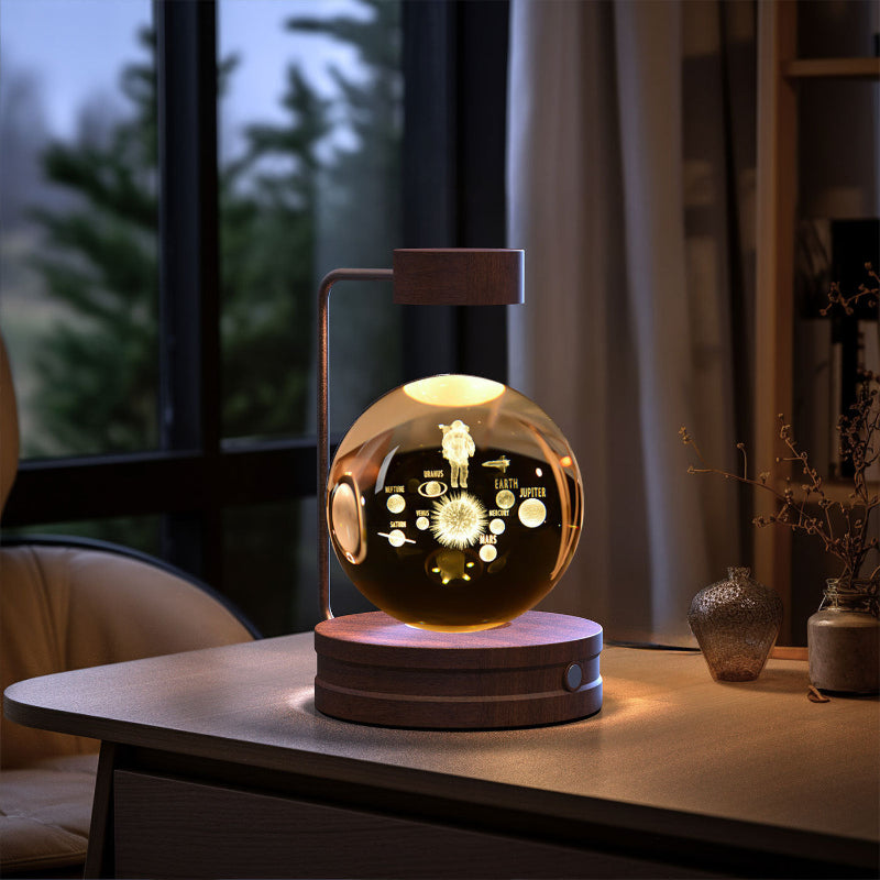 Crystal ball cosmic LED night light with starry glowing patterns inside glass globe