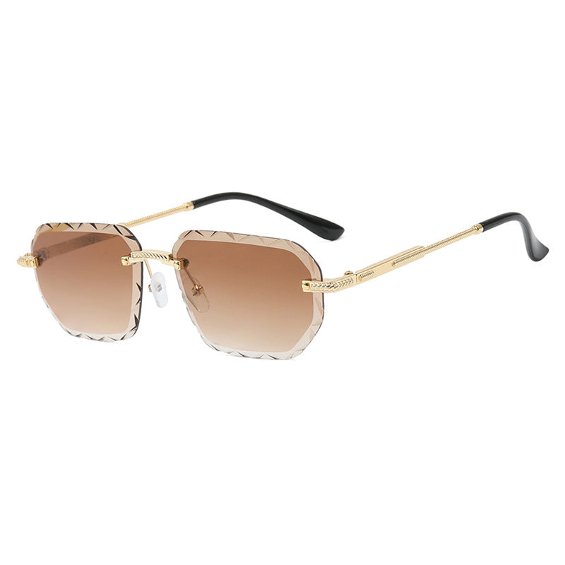 Square small sunglasses with metal trim, warm brown lenses and black arms