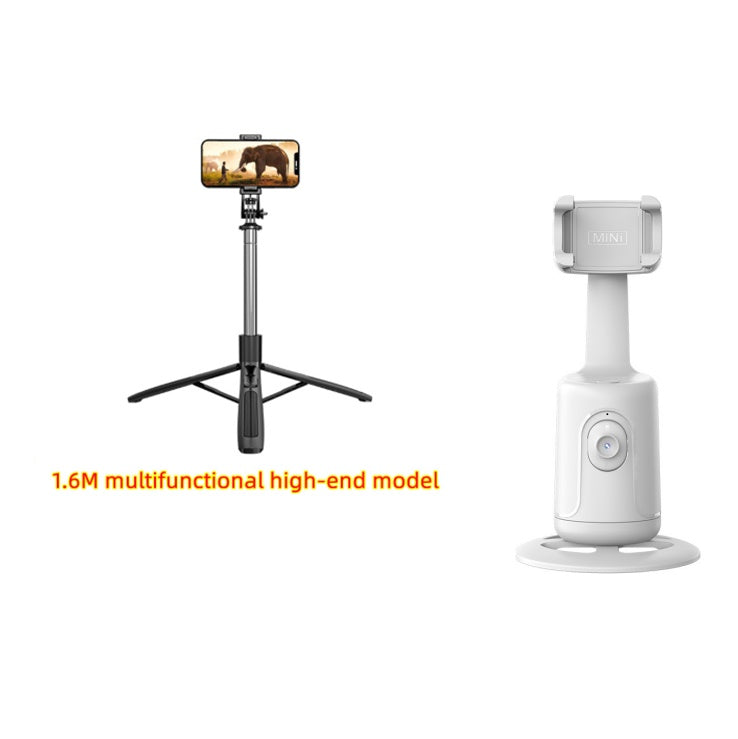 White 360 face-tracking video stabilizer on tripod with phone mount and base