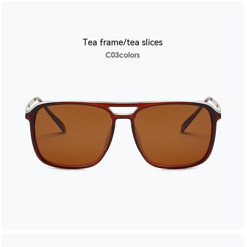 Polarized sunglasses with tea tortoiseshell frames and amber lenses