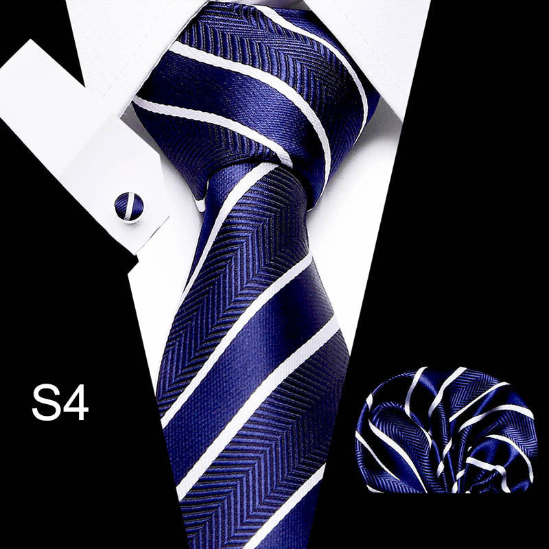 Men's business tie in deep blue with white diagonal stripe and herringbone texture
