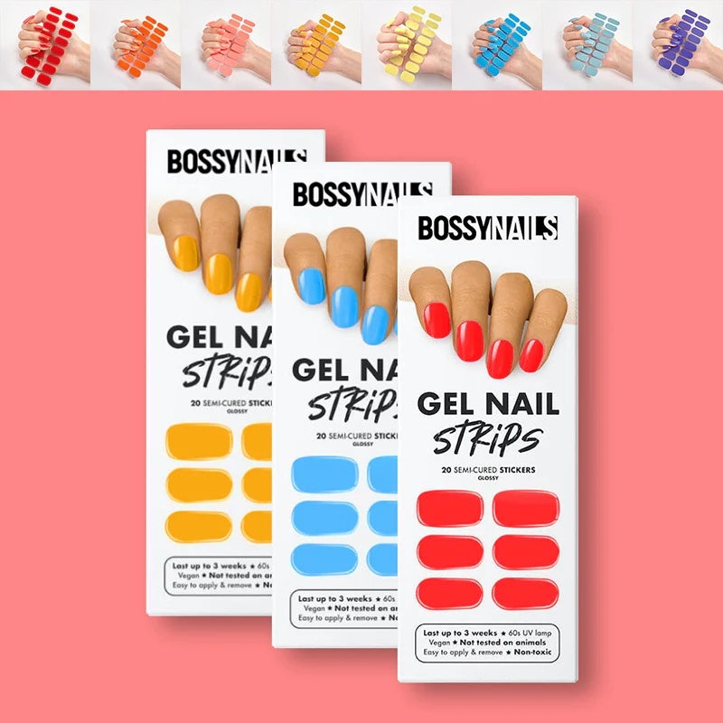 Nail sticker wraps with multiple color options of press-on style nail strips in packs