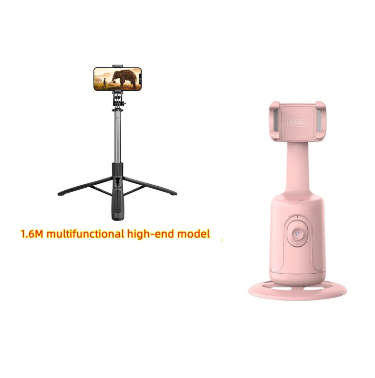Pink 360 face-tracking video stabilizer on tripod with phone mount and base