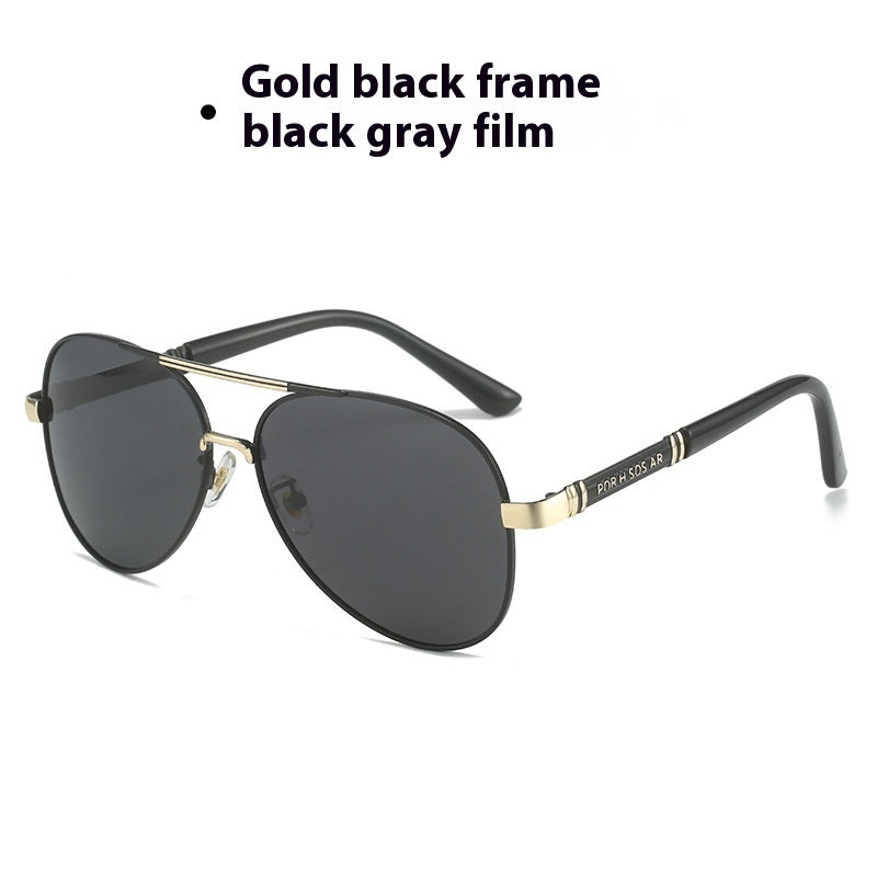 Men’s polarized photochromic sunglasses with gold frame and dark lenses