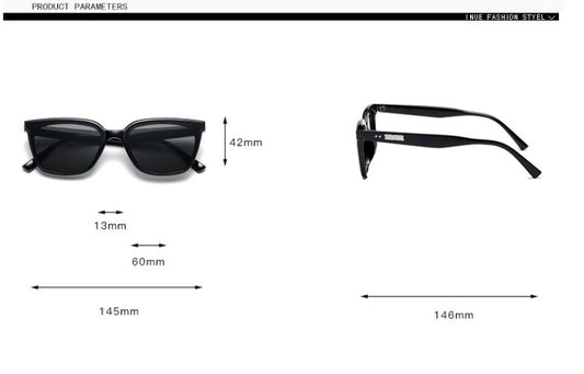 Black sunglasses with measurements on a white background