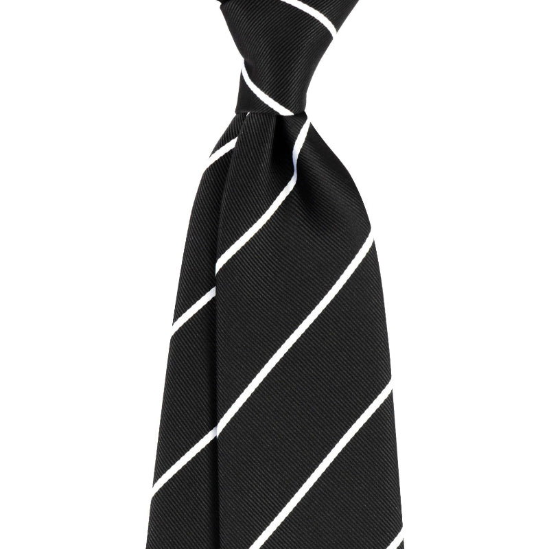 Men's tie in black with white diagonal stripe pattern