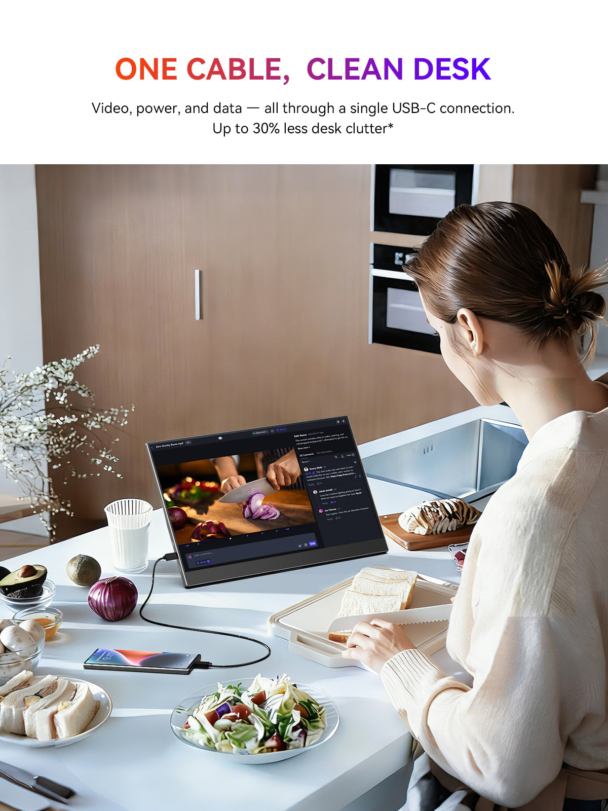 15.6-inch portable monitor on desk with black kickstand