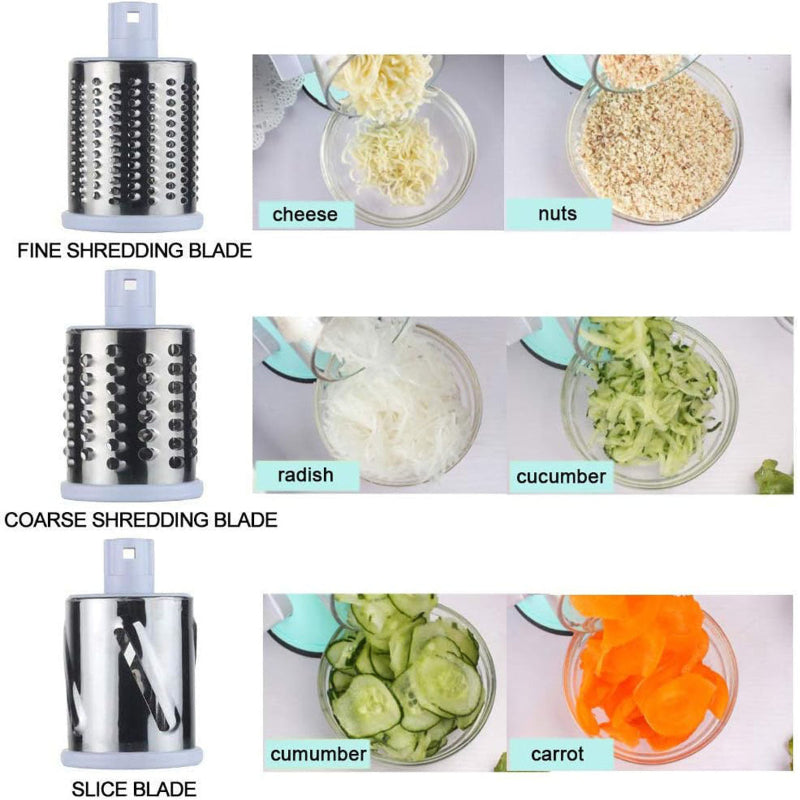Rotary slicer blade set: fine shredding, coarse shredding, and slicing discs