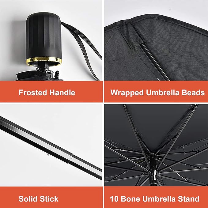Car windshield sun umbrella parts: frosted handle, wrapped beads, solid stick, 10 ribs