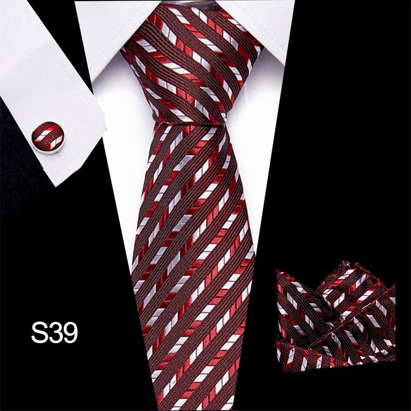 Men's business tie in burgundy with red diagonal stripe pattern