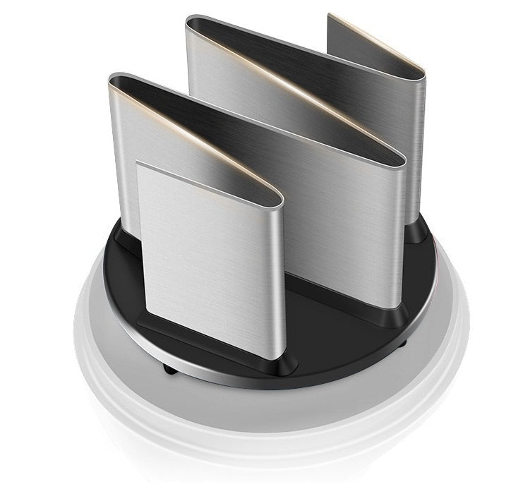 Vegetable cutter blade insert with three stainless steel cutting channels on a black base