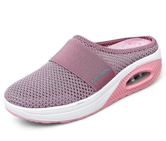 Women’s mauve mesh slip-on slippers with air-cushion heel sole