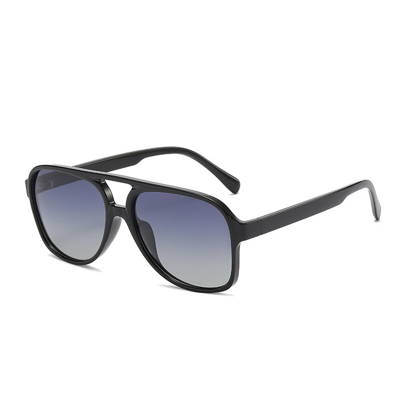 Polarized sunglasses with black frame and dark gray lenses