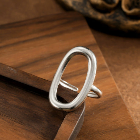 18K vacuum-plated steel-color oval ring with slim open band