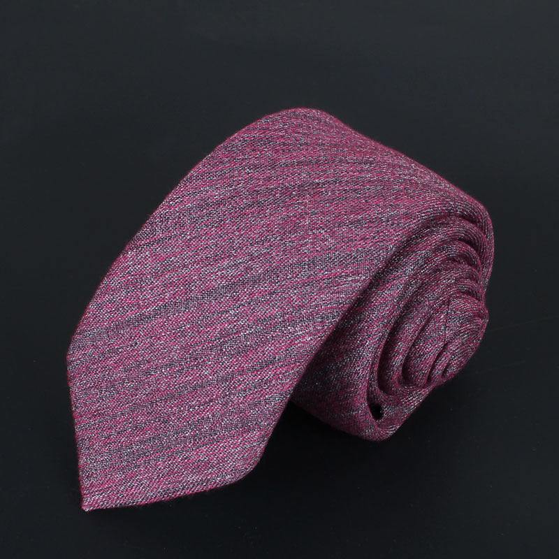 Narrow cotton tie in magenta heather weave
