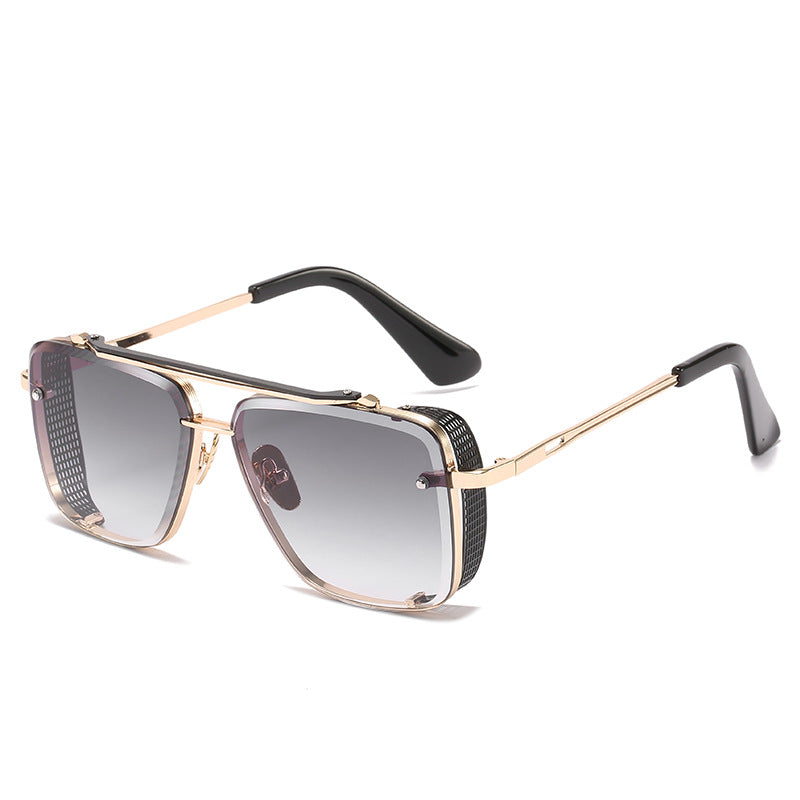 Unisex retro metal mesh edge sunglasses with rose-gold frame and smoky gray lenses.