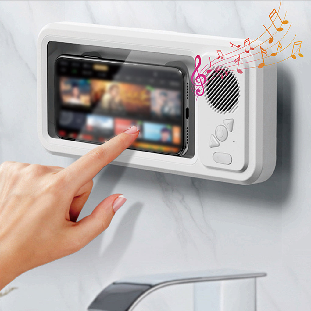 Waterproof phone box with Bluetooth speaker, white case and front touchscreen panel