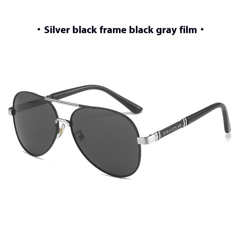 Men’s polarized photochromic sunglasses with silver frame and dark lenses